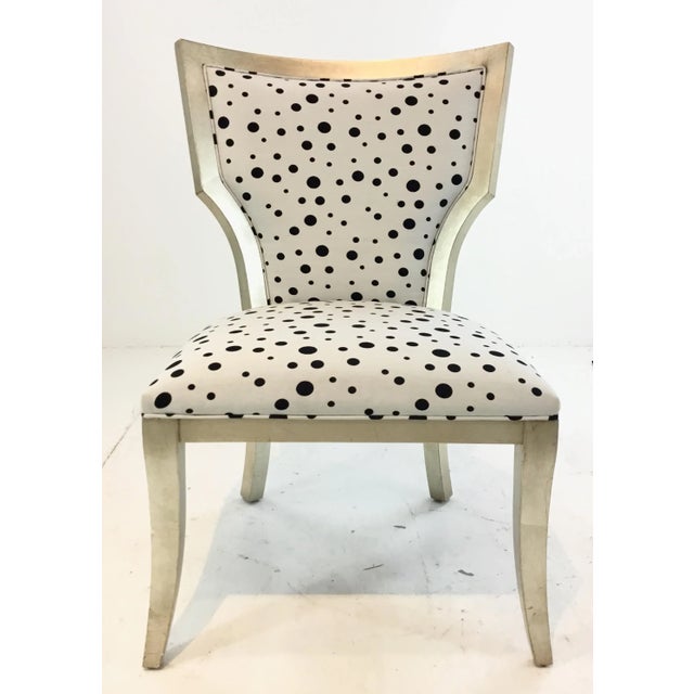 Stylish Currey & Co. Modern Black and White Garbo Side Chair, polka dot fabric , silver leaf finished wood frame, showroom...
