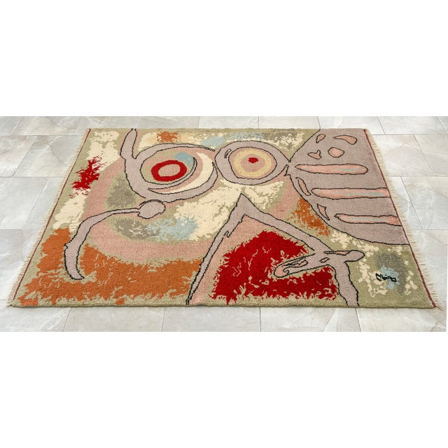 Vintage French Gobelin Mid-Century Joan Miro Art “Woman and Birds” Area Rug 3′7″ X 5′8″ For Sale - Image 10 of 18