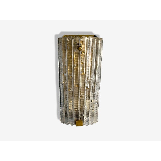 Mid-Century Modern Carl Fagerlund, Textured Glass, Brass, Large Wall Sconce, Sweden, 1940s For Sale - Image 3 of 9