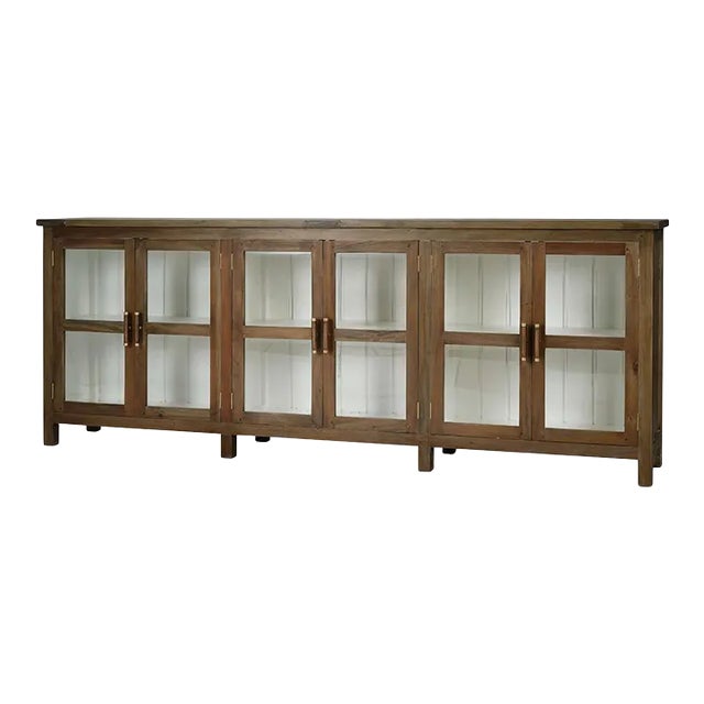 Country Wood Sideboard With Glass Doors For Sale