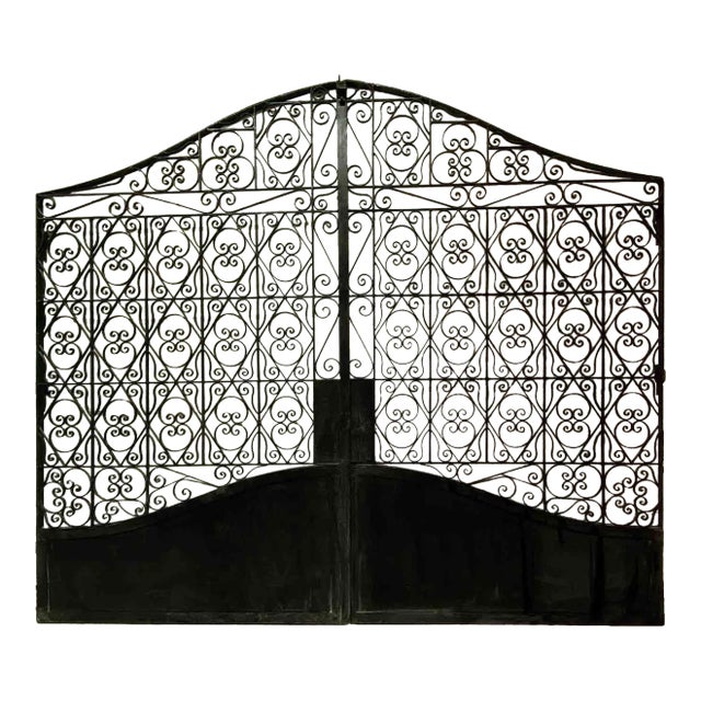 Vintage Driveway Gates With Scrollwork and Diamond Pattern For Sale