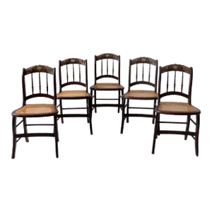 Antique Cane Seat Stencil Back Chairs Set of 5