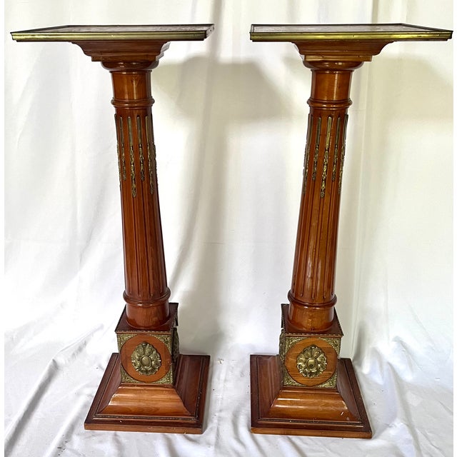 Neoclassical Antique Mahogany Neoclassical Pedestals on Plinth Bases - A Pair For Sale - Image 3 of 16