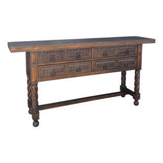 Spanish Renaissance Style Console Table with Spiral Turned Legs, 1920s For Sale