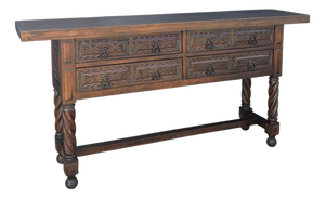 Spanish Renaissance Style Console Table with Spiral Turned Legs, 1920s