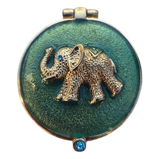 Green Elephant Pill Box Trinket Box – May Birthstone Gift – Mini Jewelry Keepsak For Sale
