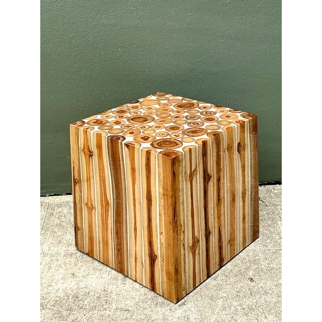 Vintage Natural Wood Block Accent Table For Sale - Image 16 of 18
