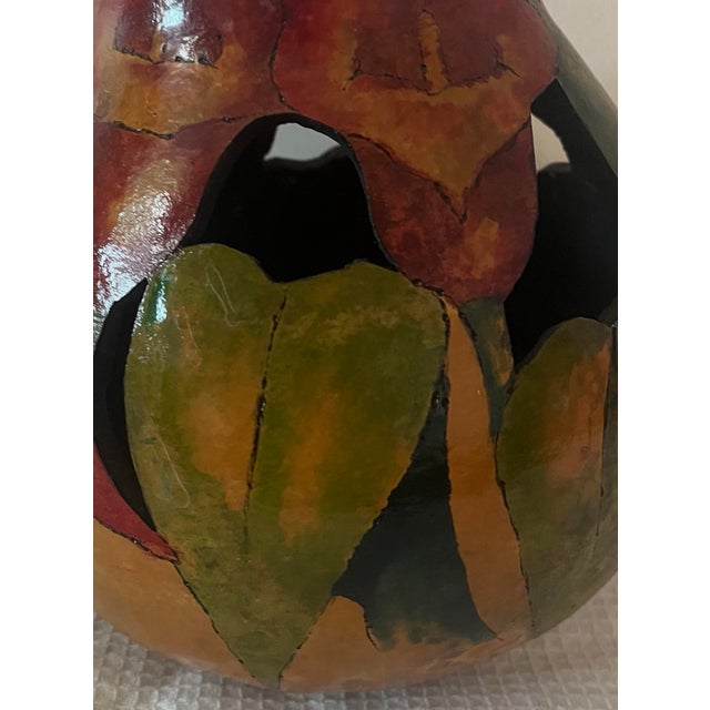 Wood 2010s “Gorgeous “ Artist-Made Hand-Carved & Hand-Painted Calla Lilies Gourd Vessel For Sale - Image 7 of 11