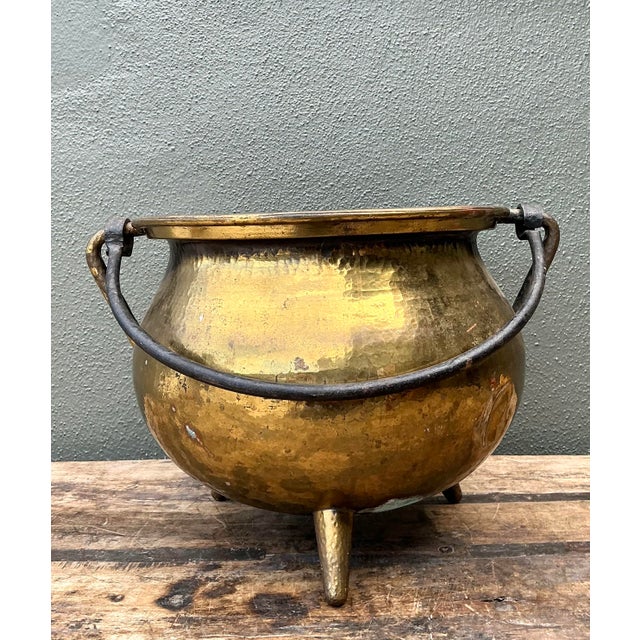 Mid-Century Modern Vintage Hammered Brass Cauldron For Sale - Image 3 of 7