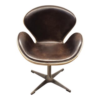Leather and Cowhide Swan Style Swivel Chair From Restoration Hardware For Sale