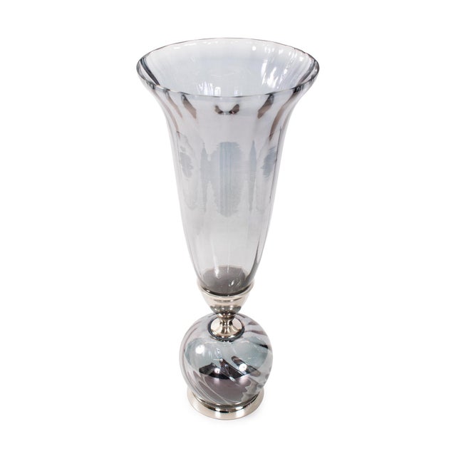 Transitional Ayers Smoked Glass Trumpet Vase Short For Sale - Image 3 of 10