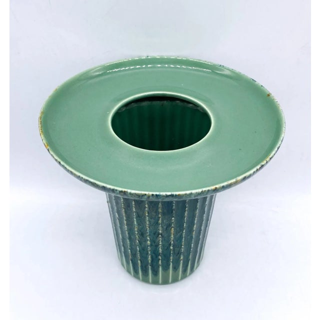 Mid-Century Modern Mid Century Modern Ribbed Green-Blue Vase For Sale - Image 3 of 12