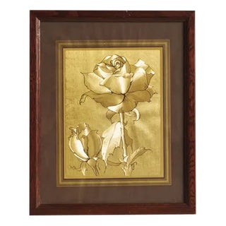 Framed Gold Painting of Rose, 1970s For Sale