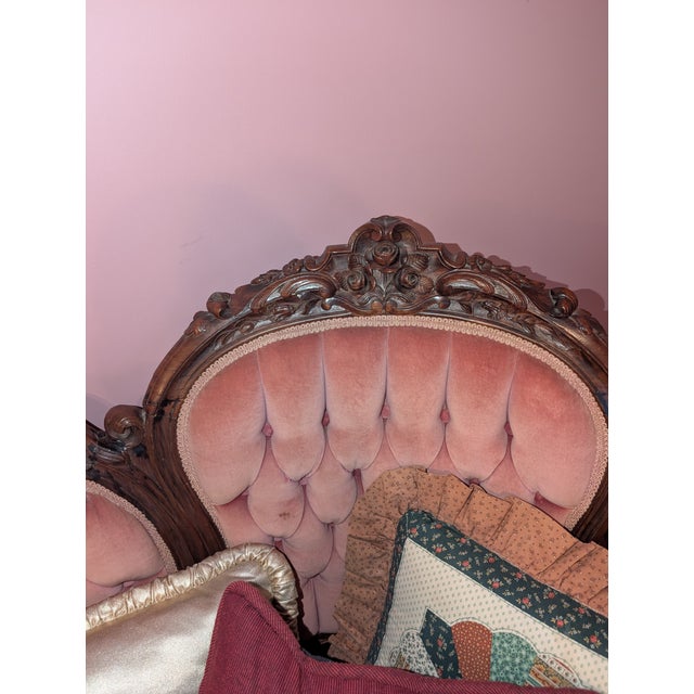 Sofa Antique Victorian Walnut Tufted Parlor Sofa, Carved Frame, c.1890 For Sale - Image 11 of 16