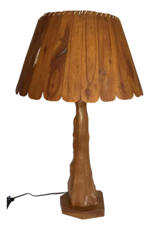 Rustic Folk Art Cypress Knee Table Lamp With Sculpted Wood Slat Shade