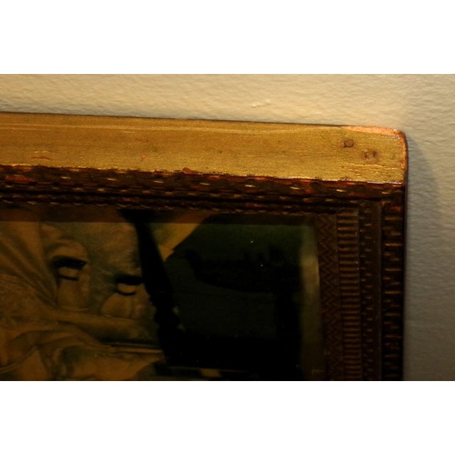 Vintage Gold Gilt Framed Mirror Two Prints Antique Tryptic Tripart Wall Mirror For Sale - Image 11 of 12
