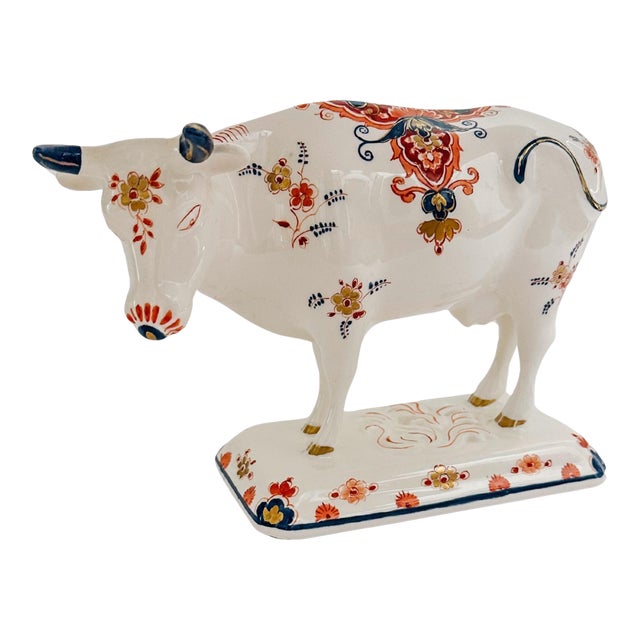 1970 Royal Delft Polychrome Cow Figurine For Sale