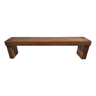 Simple Farmhouse Salvaged Teak Bench W/Iron Details For Sale