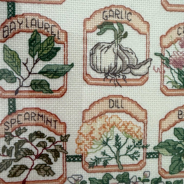1990s Folk Art Botanical Herb Garden Embroidered Cross Stitch For Sale - Image 4 of 9