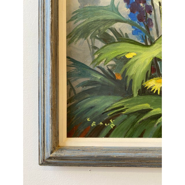 Vintage Large Scale Framed Lupin Painting on Canvas, Circa 1950s Chairish