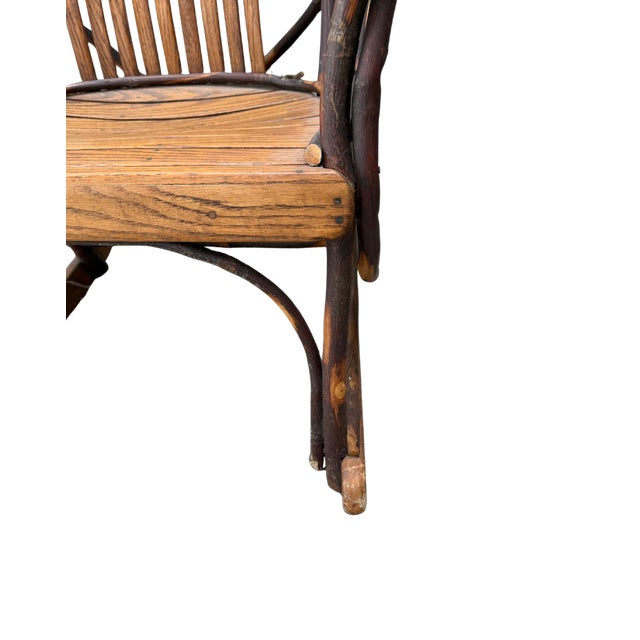 Late 20th Century Handcrafted Rustic Hickory Twig Rocking Chair With Matching Footstool Adirondack Lodge Style For Sale - Image 11 of 18