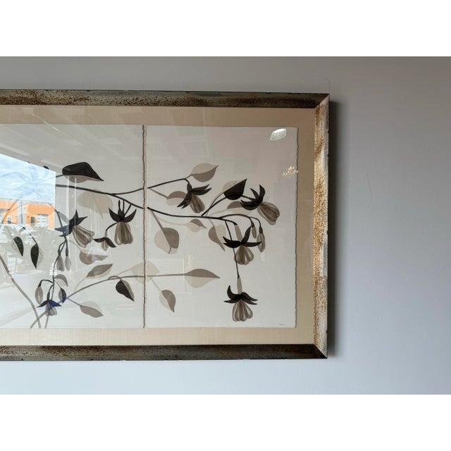 Davison " Triptych Flowers " Watercolor on Paper Painting, Framed For Sale In Miami - Image 6 of 12