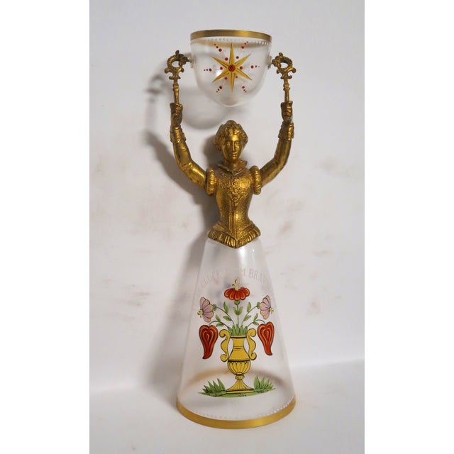 19th Century German Blown Glass Wedding Cup - Exquisite Flowers in an Urn, and Loving Wish! Attributed to Fritz Heckert (German 1837 - 1887). For Sale - Image 9 of 16