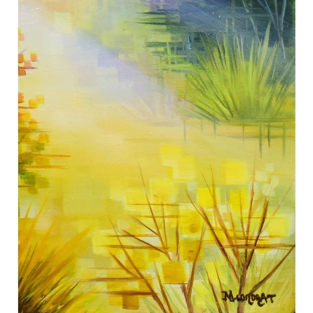 Contemporary Golden Light by Michelle Condrat | Oil On Board Autumn landscape with bright yellow light and trees. For Sale - Image 3 of 5