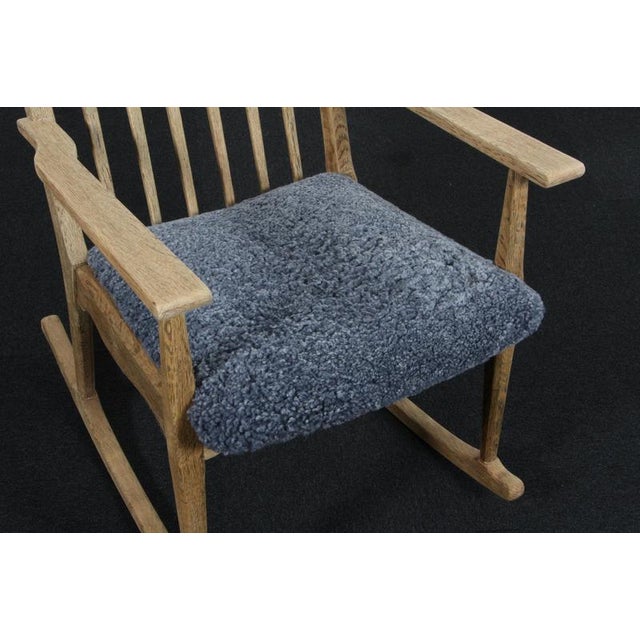 Vintage Scandinavian Oak and Leather Rocking Chair by Henning Kjærnulf, 1970s For Sale - Image 4 of 8