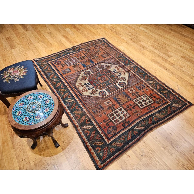 Antique Karachov Kazak Area Rug, Hand-Knotted Wool, Caucasus, 1800s, 5’ x 7’ For Sale - Image 17 of 18