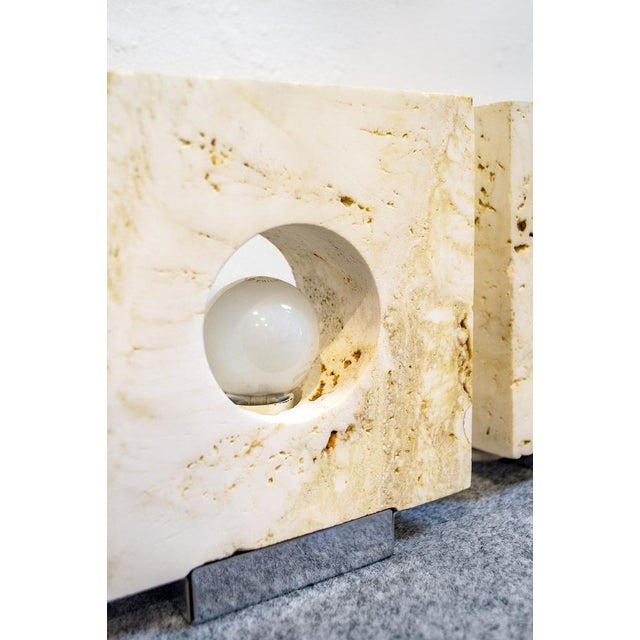 Travertine Table Lamps by Giuliano Cesari for Nucleo Sormani, 1970s, Set of 2 For Sale - Image 3 of 6
