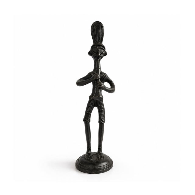 Tribal Vintage African Tribal Musician Figurines Cast Iron Metal Sculptures Set of 3 For Sale - Image 3 of 7