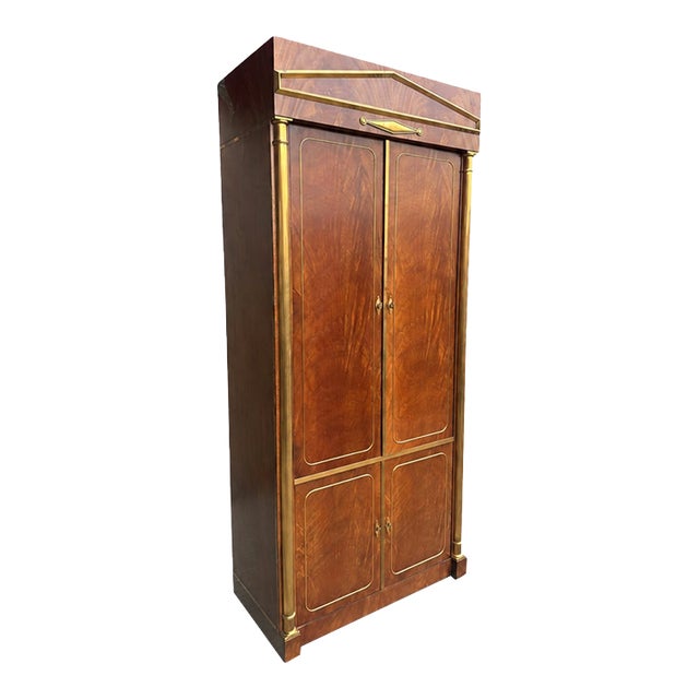 Vintage Mastercraft Brass-Mounted Walnut Media Armoire / Bar Cabinet For Sale
