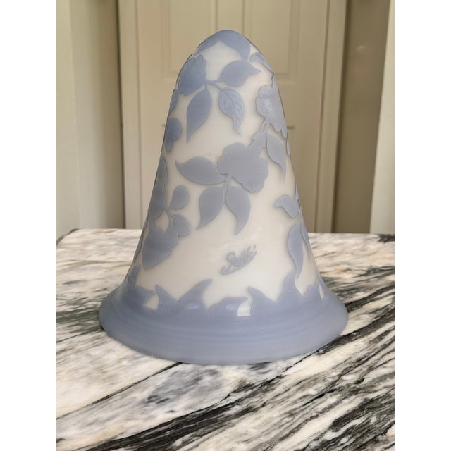 Vintage Cameo Style Periwinkle Blue Lamp Shade After Emile Galle For Sale In Seattle - Image 6 of 17