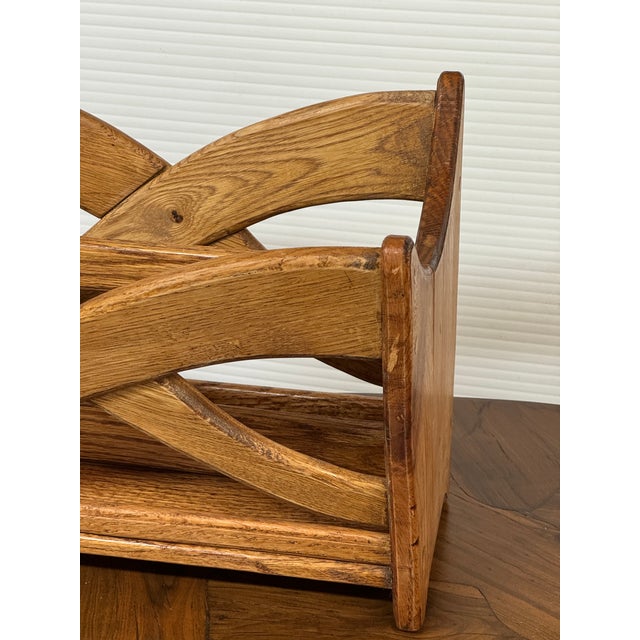 Oak Wood Sculptural Magazine Rack For Sale - Image 10 of 12