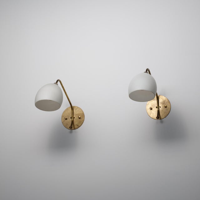 Gold Large Vintage Italian Brass and Opaline Glass Wall Sconces, 1950s, Set of 2 For Sale - Image 8 of 14