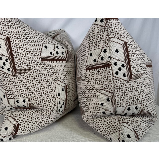 Transitional Schumacher "Domino Epingle" in Brown 22" Pillows-a Pair For Sale - Image 3 of 3