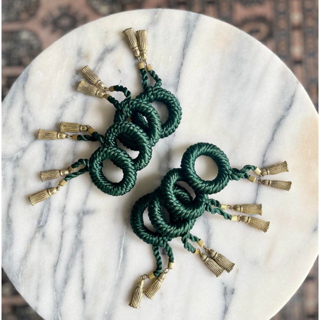 Art Deco Late 20th Century Brass Tassel & Rope Napkin Rings, Set of Eight For Sale - Image 3 of 8