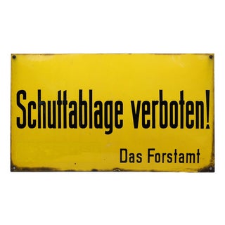 Vintage German Yellow Enamel Sign, 1900 For Sale
