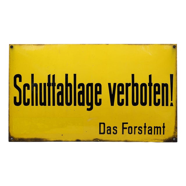 Vintage German Yellow Enamel Sign, 1900 For Sale