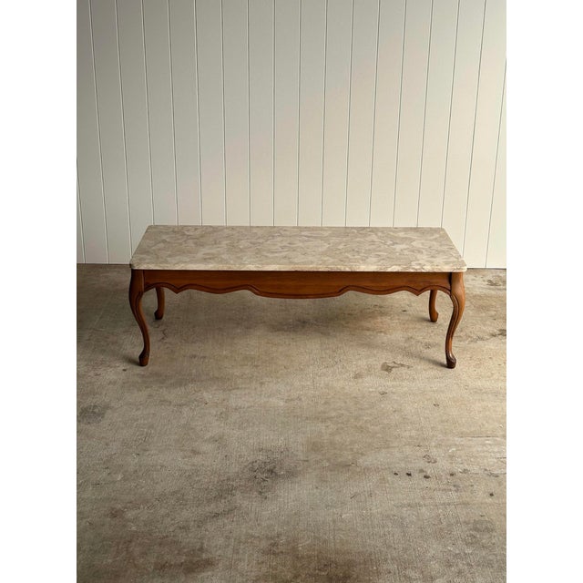 Vintage French Provincial Carved Maple Coffee Table With Marble Top For Sale - Image 11 of 12
