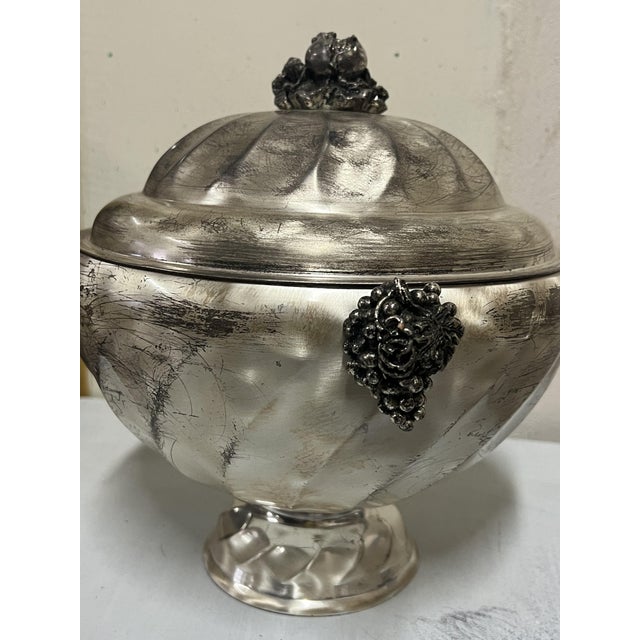 Silver Silver-Plated Fruits Tureen with Grapes and Pomegranate Decorations, Italy, 1950s For Sale - Image 8 of 12