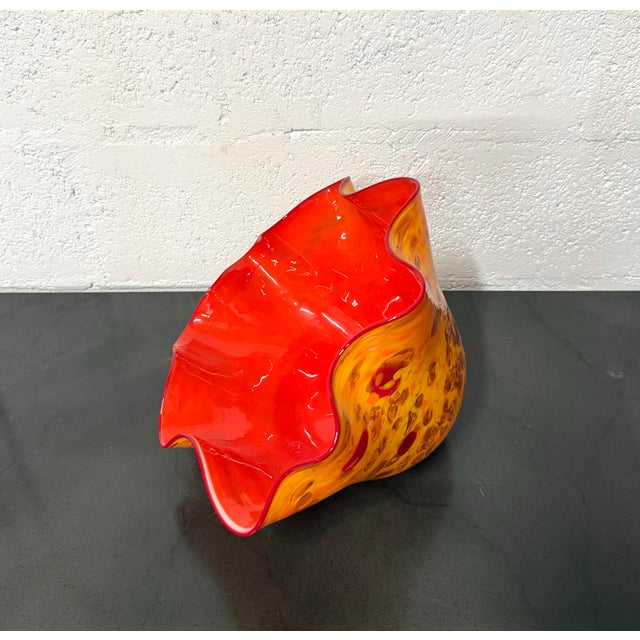 Red Vintage Murano Hand Blown Art Glass Bowl After Chihuly “Macchia” For Sale - Image 8 of 8