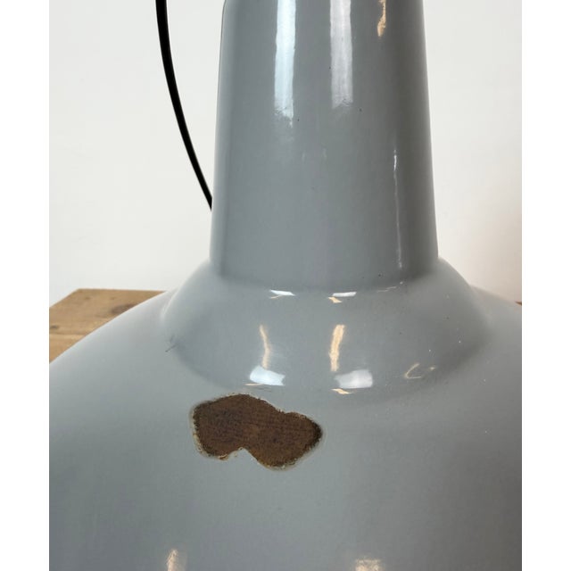 Vintage British Industrial Grey Enamel Factory Pendant Lamp, 1960s For Sale - Image 12 of 18