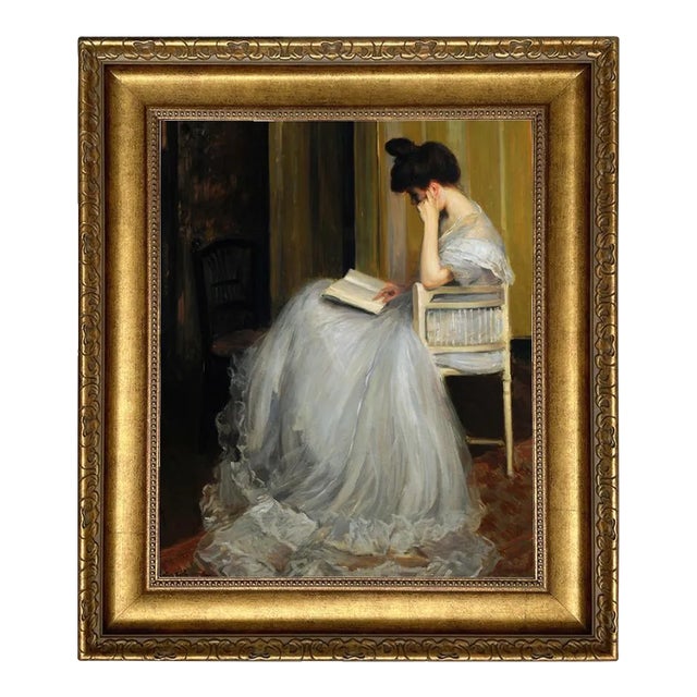 Woman Reading Framed 16x20" Oil Painting Print on Canvas For Sale