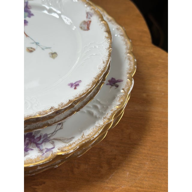 Late 19th Century Antique M. Redon French Limoges Violet Plates - 3 Dinner + 3 Salad, Gold Rims For Sale - Image 5 of 6