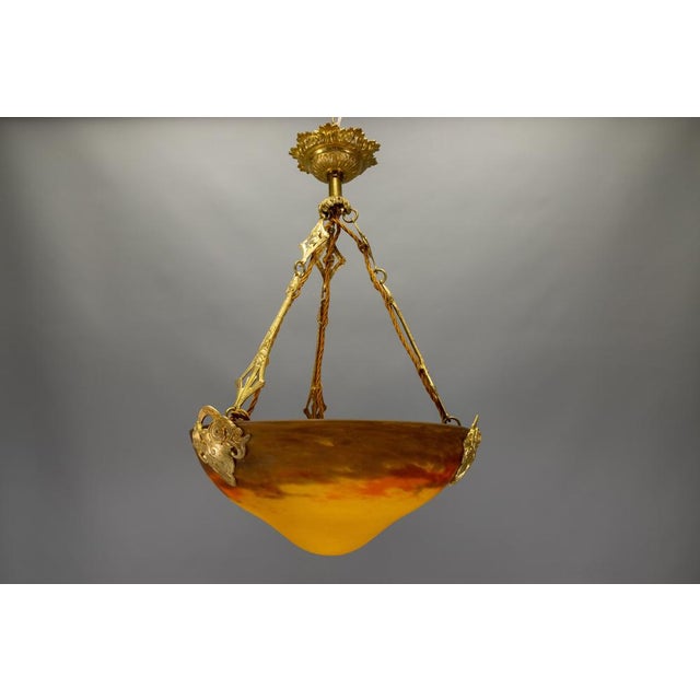 French Art Nouveau Pâte de Verre Glass and Bronze Pendant Lamp from Muller Frères, 1920 For Sale - Image 13 of 18