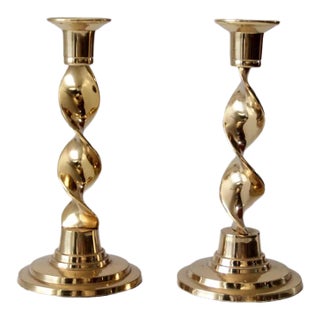 Vintage Brass Candlestick Holders Pair For Sale