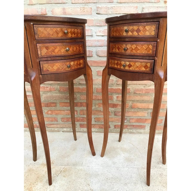 Pair of French Louis XV Style Nightstands with Three Drawers, 1940s For Sale - Image 4 of 15