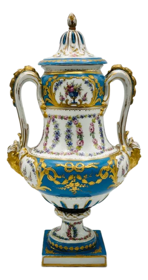 Antique French Sevres Style Porcelain Double Handled Urn